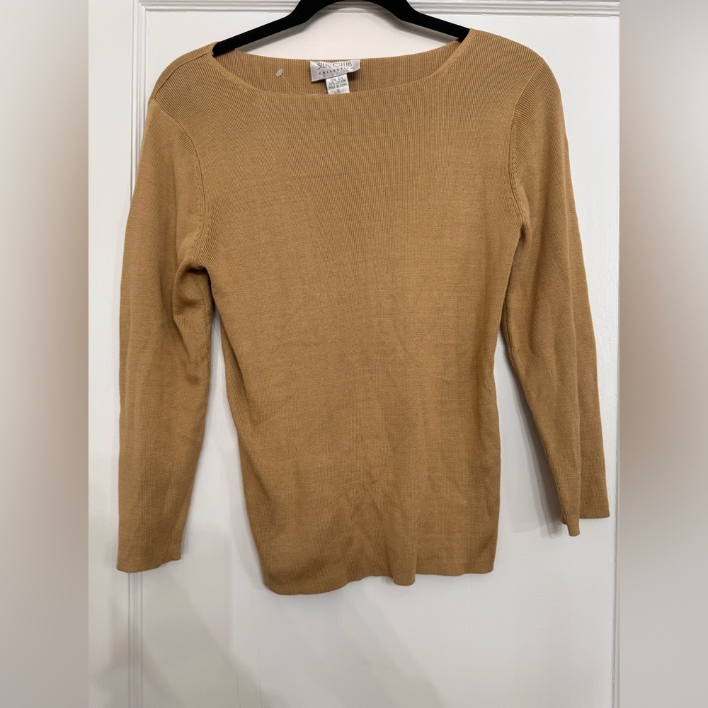 Silk club collection gold square neck silk blend sweater small